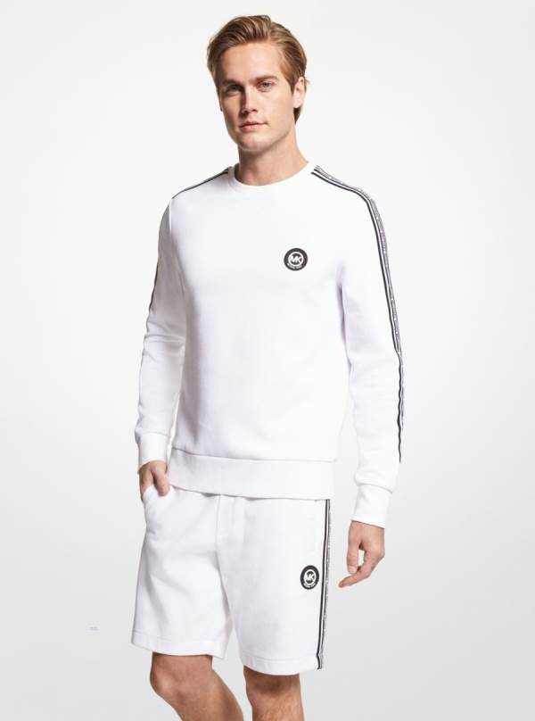 Panske Mikiny Michael Kors Logo Tape Cotton Blend Biele - Oblecenie Michael Kors Vypredaj | METNB-7952